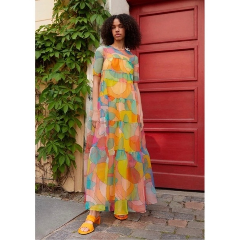 STAUD HYACINTH DRESS IN CITRUS KALEIDOSCOPE